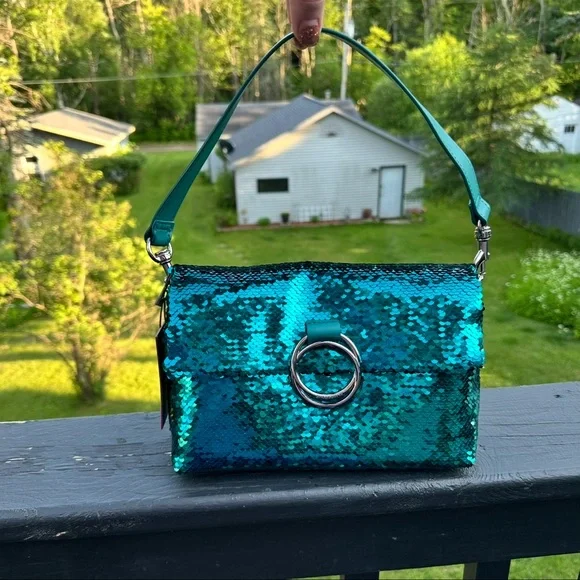 Vince Camuto sequin shoulder bag- Livy-Quetzal Teal NWT $158 Emerald Blue-Green - Picture 11 of 14